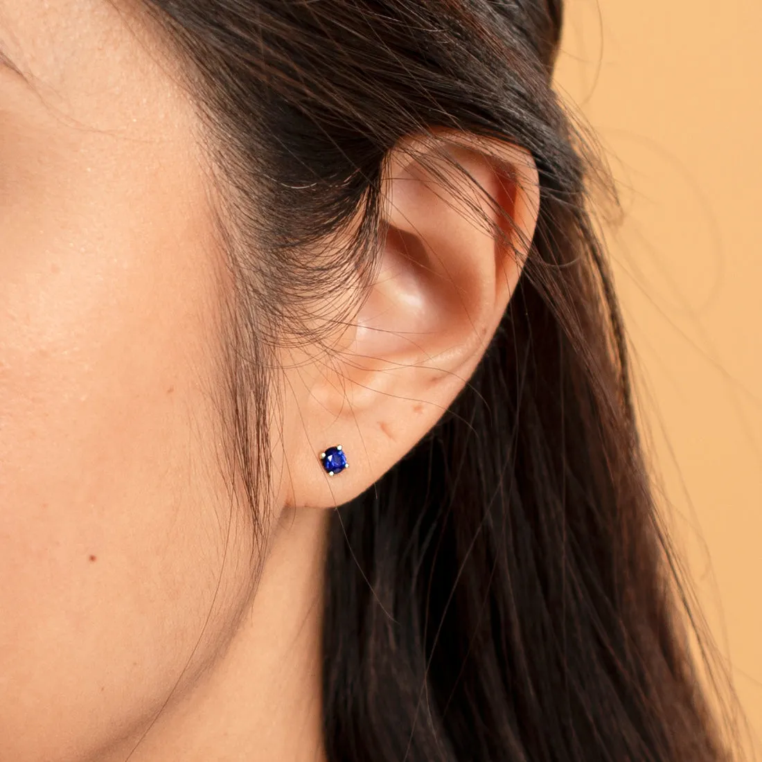 Blue Sapphire Petite Solitaire Stud Earrings 14K Yellow Gold