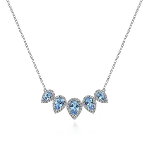 Blue Topaz and Diamond Halo Necklace