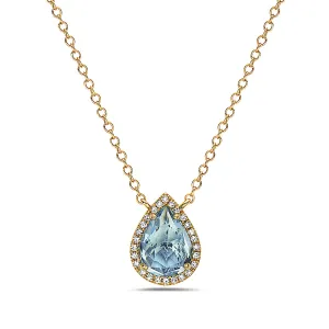 Blue Topaz And Diamond Halo Necklace
