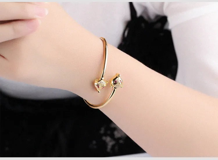 Bridal Glossy Diamond Open Plate 18K Gold Bracelet