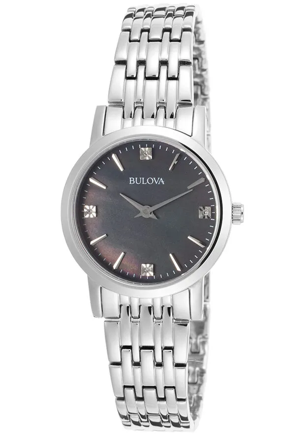 Bulova Diamond Black Dial Stainless Steel Ladies Watch 96P148