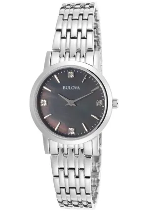 Bulova Diamond Black Dial Stainless Steel Ladies Watch 96P148