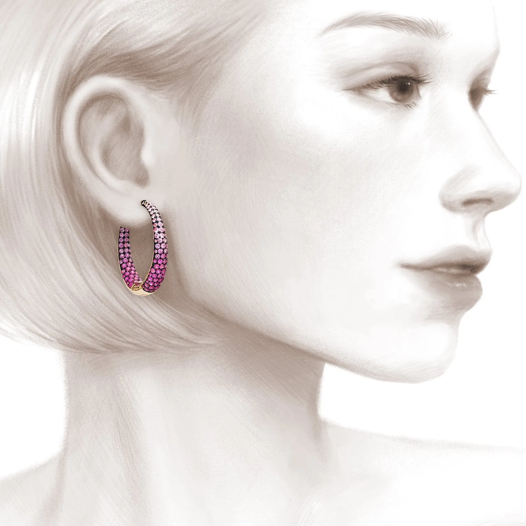 Candied Pebble Flow Pink Sapphire Hoop Earrings