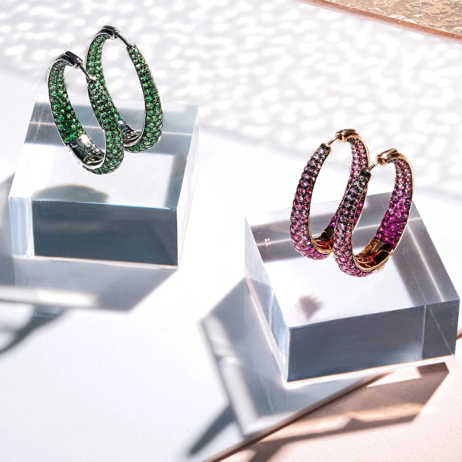 Candied Pebble Flow Pink Sapphire Hoop Earrings