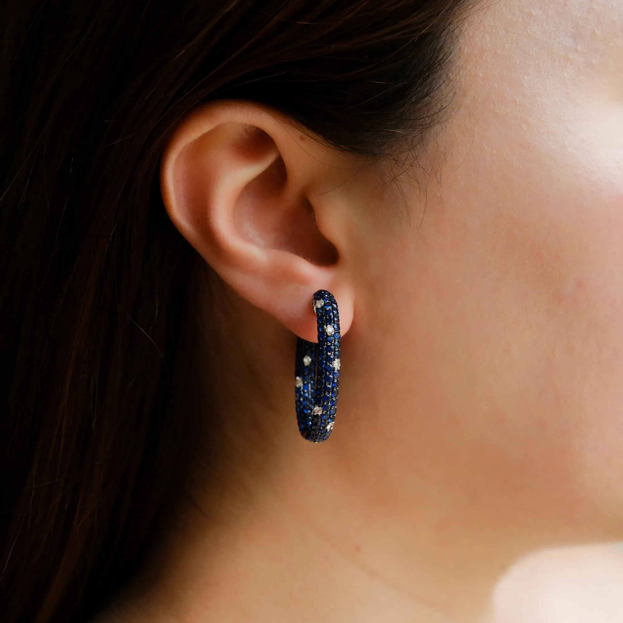Candied Pebble Sprinkle Sapphire Blue Sapphire Hoop Earrings