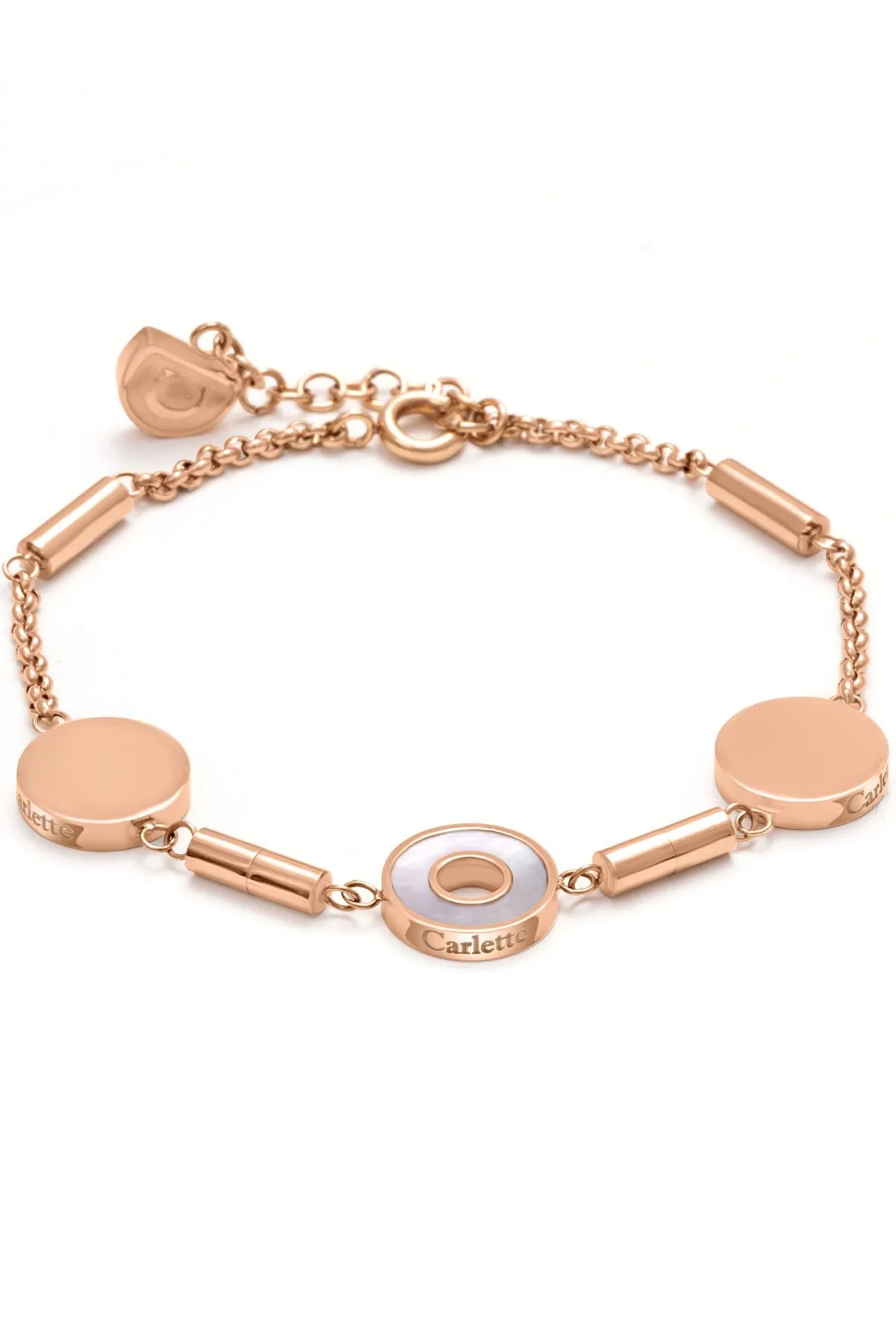 Carlette, La Belle bracelet, Natural Mother Pearl, Stainless Steel, Rose Gold & Rhodium Plated, Modular, Swiss Innovation, Combine, Earrings, Carlettes & Necklace