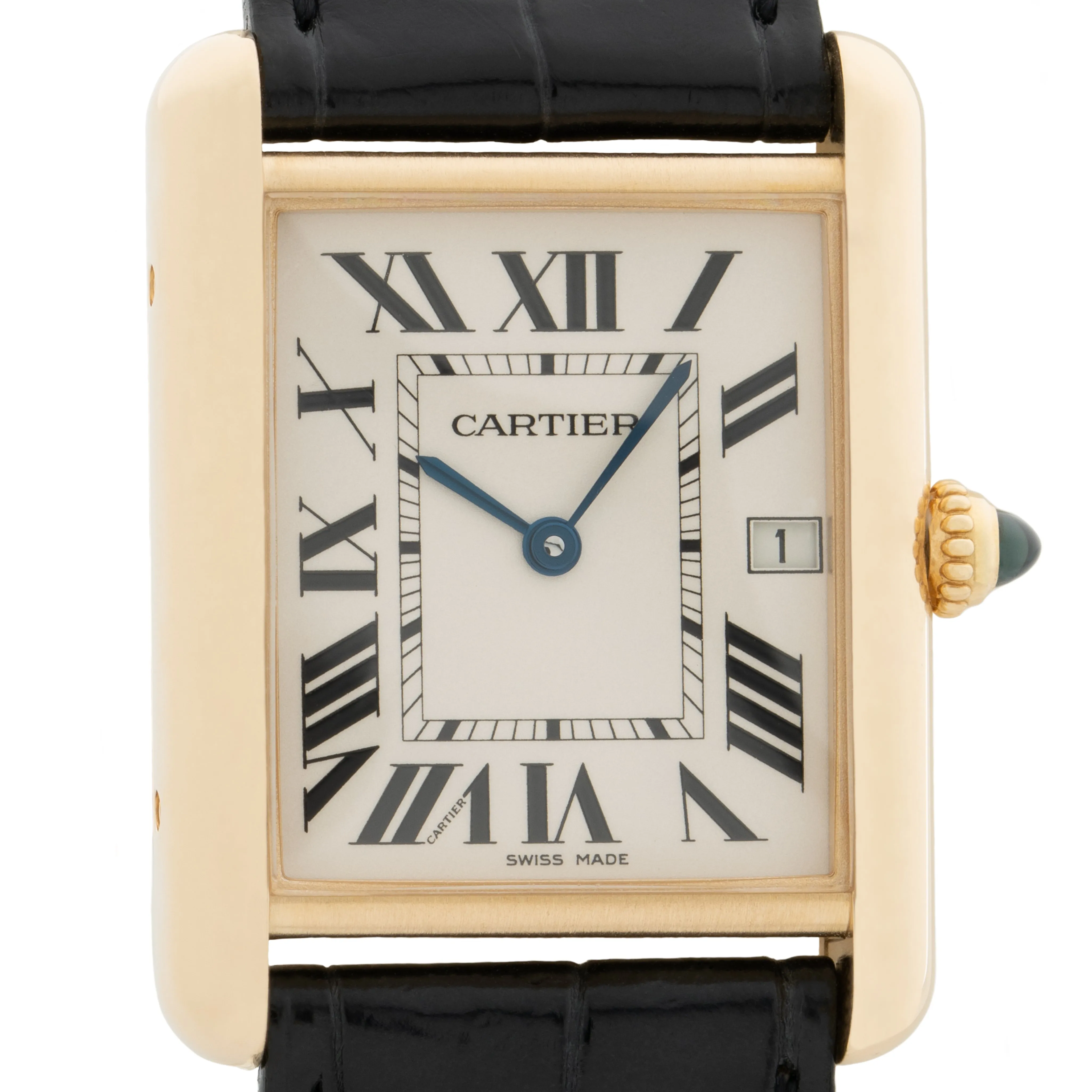 CARTIER 18 KARAT YELLOW GOLD TANK LOUIS MODEL 2441 WITH DATE c.1990s