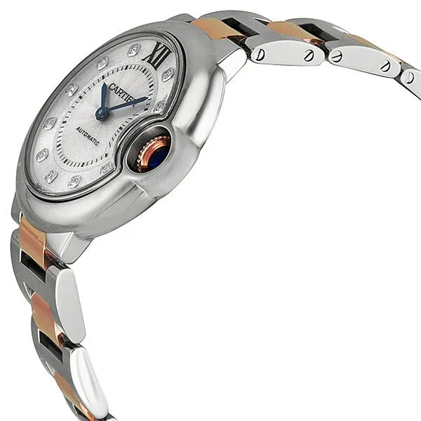 Cartier Ballon Bleu Automatic Diamond Rose Gold and Stainless Steel Ladies Watch WE902044