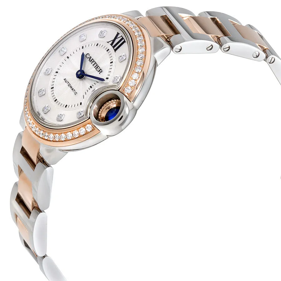 Cartier Ballon Bleu Silver Diamond Dial Steel and Rose Gold Ladies Watch WE902077
