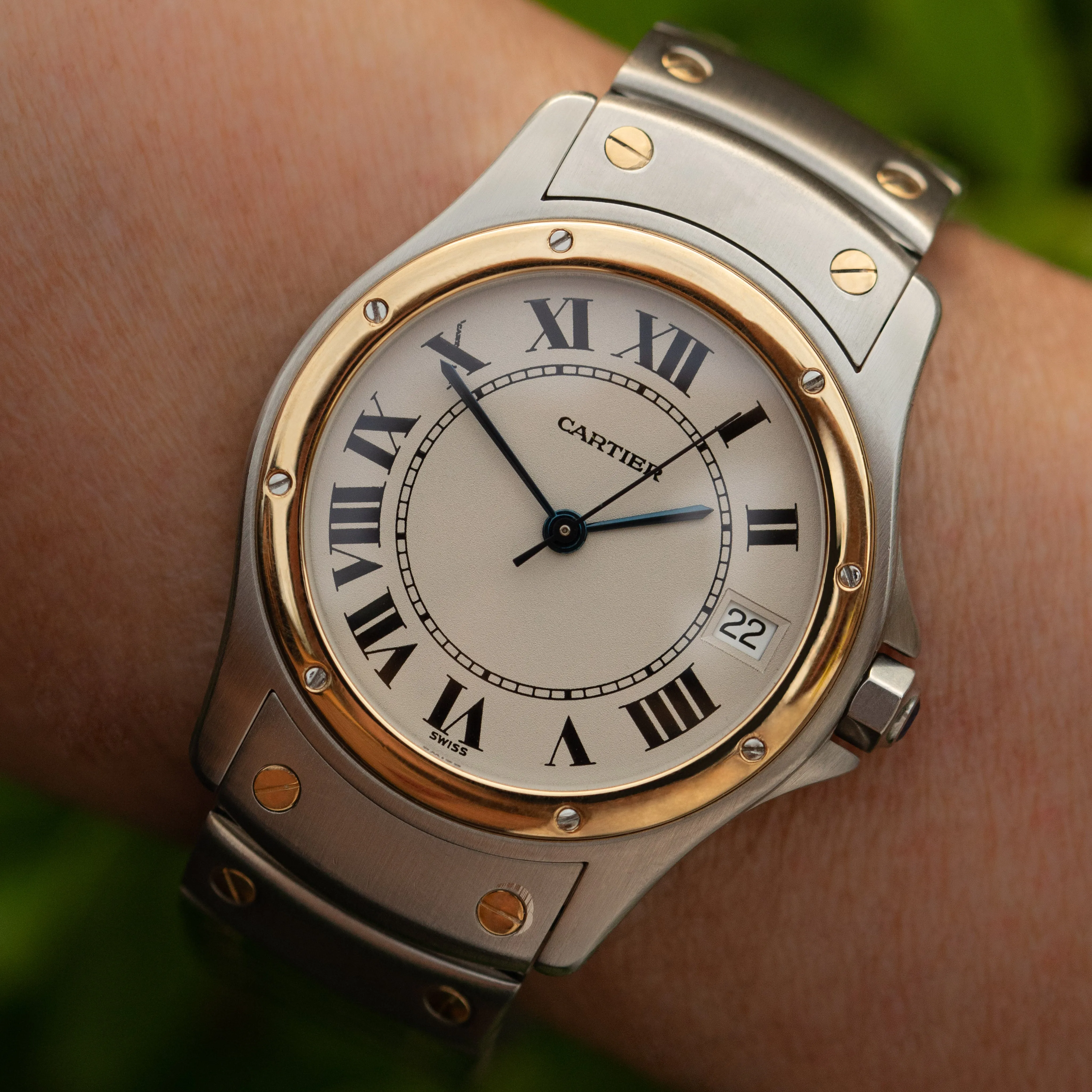 CARTIER SANTOS RONDE 18 KARAT YELLOW GOLD AND STAINLESS STEEL MODEL 1910