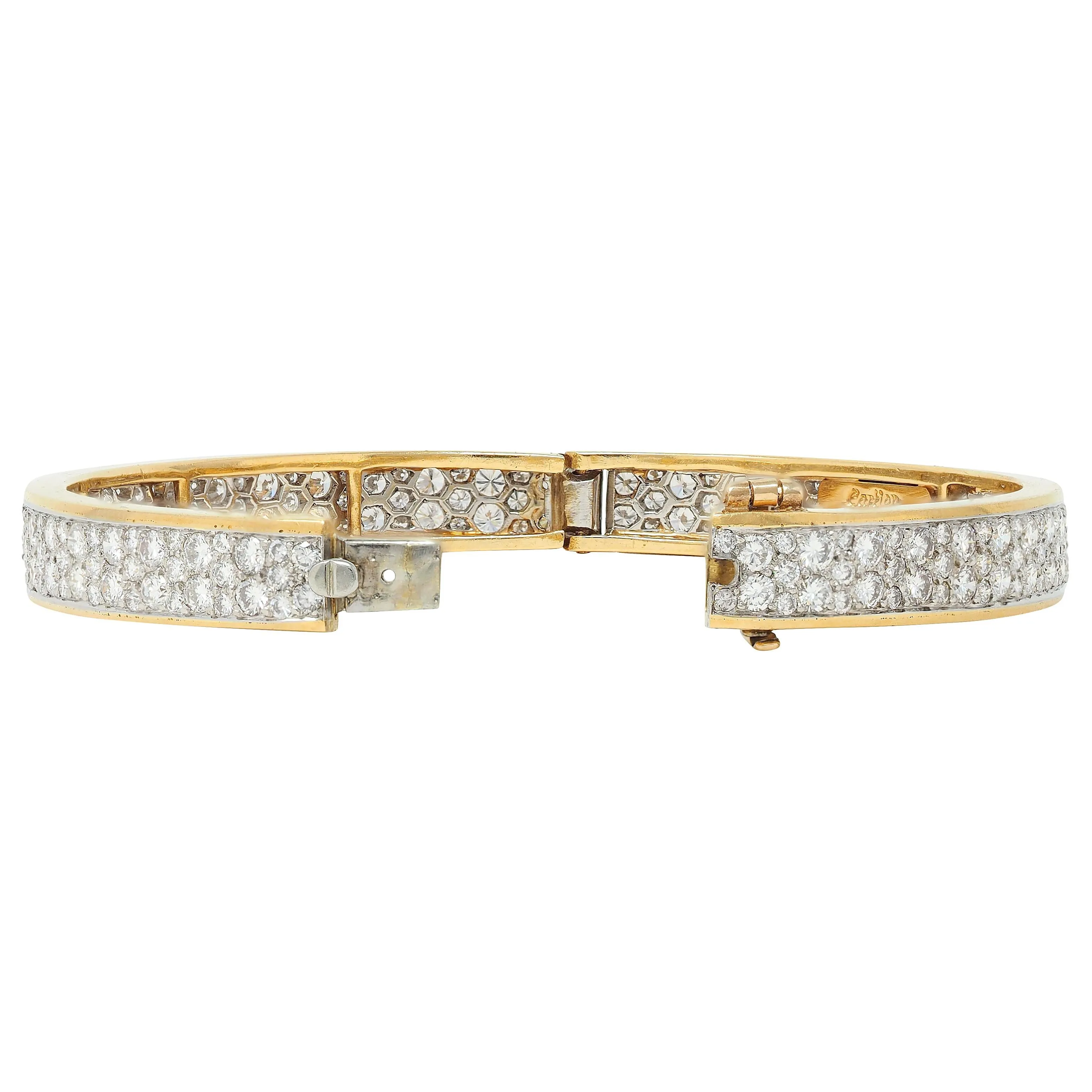 Cartier Vintage 5.85 CTW Diamond Platinum 18 Karat Yellow Gold Pavé Vintage Bangle Bracelet