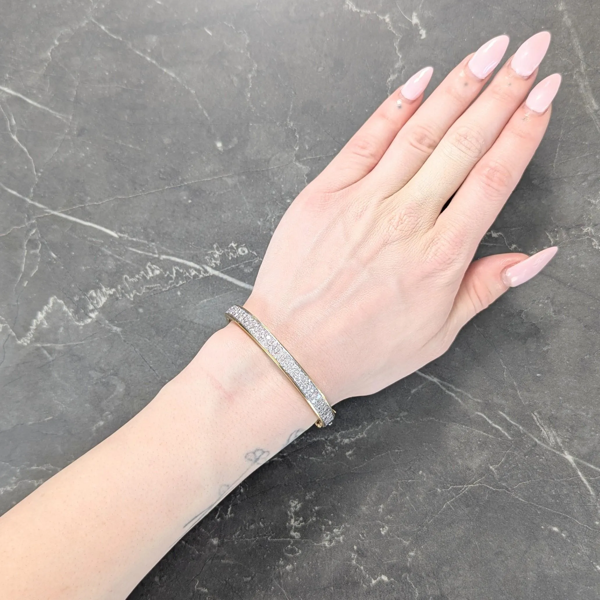 Cartier Vintage 5.85 CTW Diamond Platinum 18 Karat Yellow Gold Pavé Vintage Bangle Bracelet