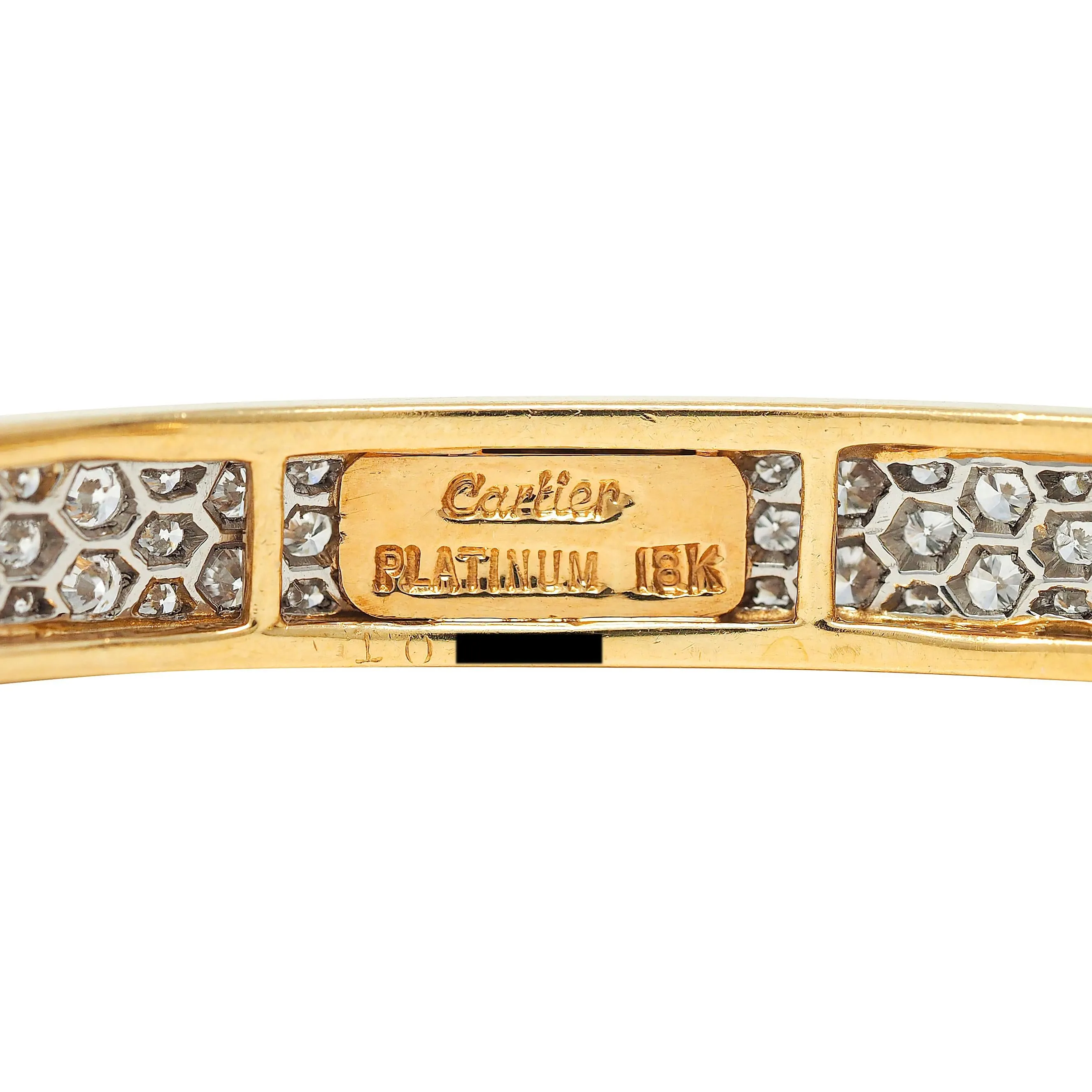 Cartier Vintage 5.85 CTW Diamond Platinum 18 Karat Yellow Gold Pavé Vintage Bangle Bracelet
