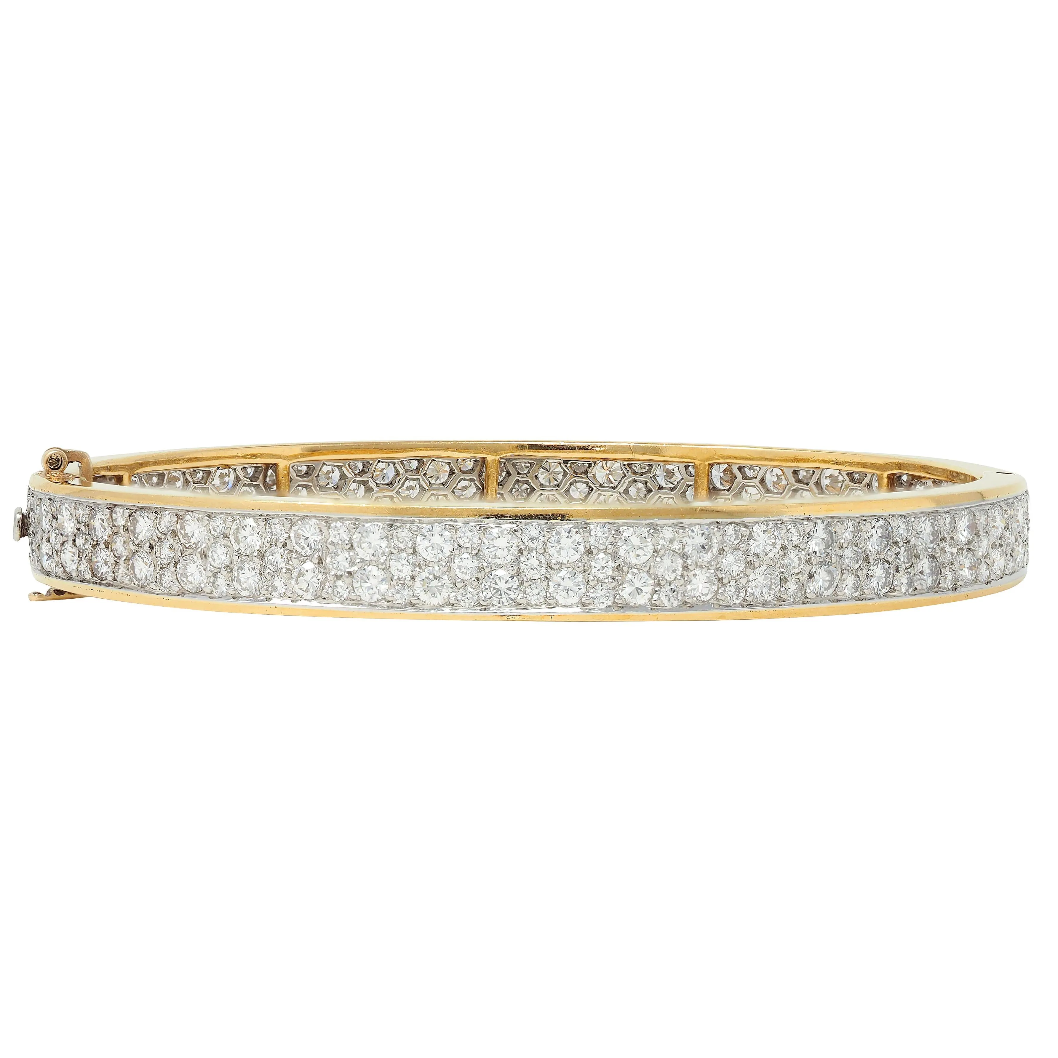 Cartier Vintage 5.85 CTW Diamond Platinum 18 Karat Yellow Gold Pavé Vintage Bangle Bracelet