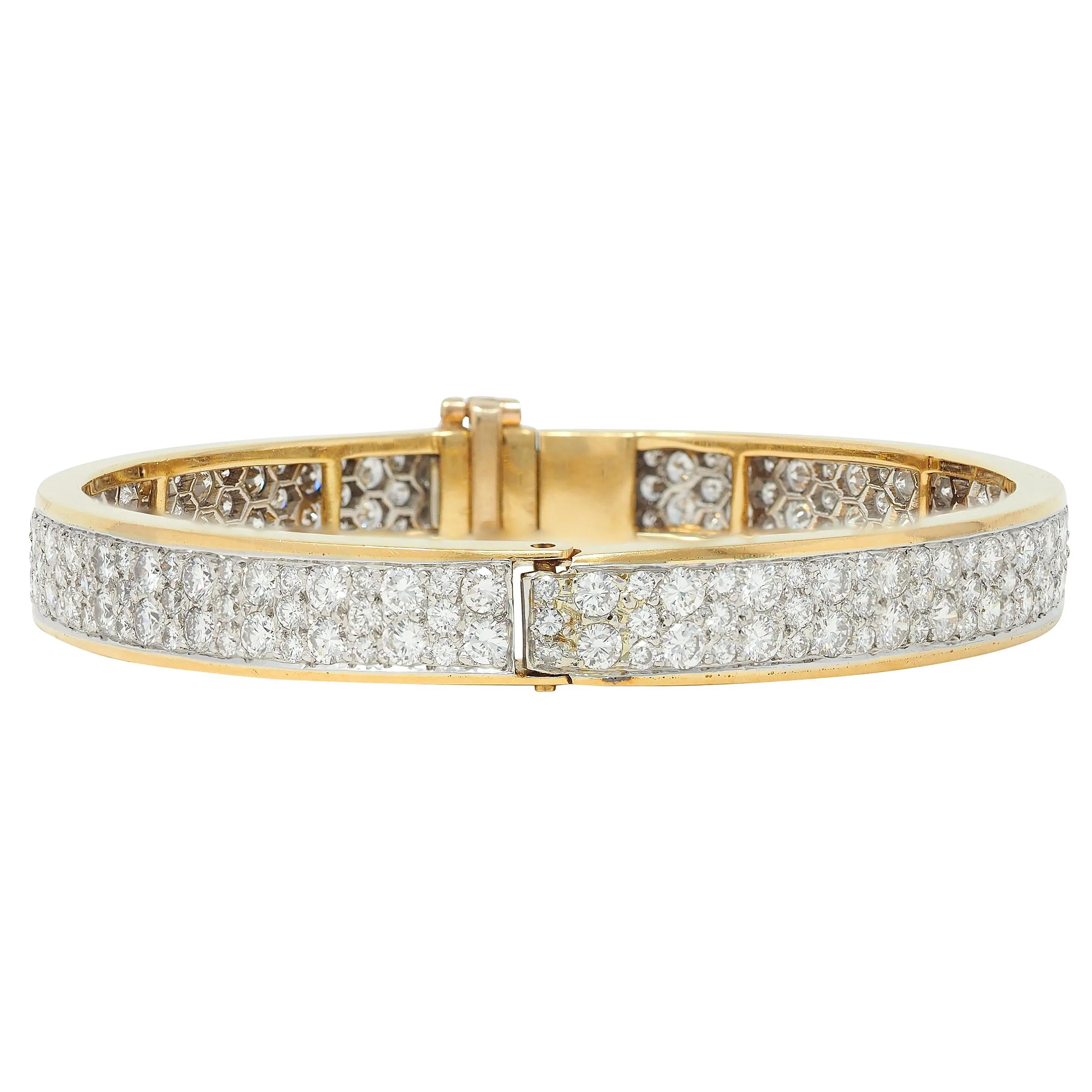 Cartier Vintage 5.85 CTW Diamond Platinum 18 Karat Yellow Gold Pavé Vintage Bangle Bracelet