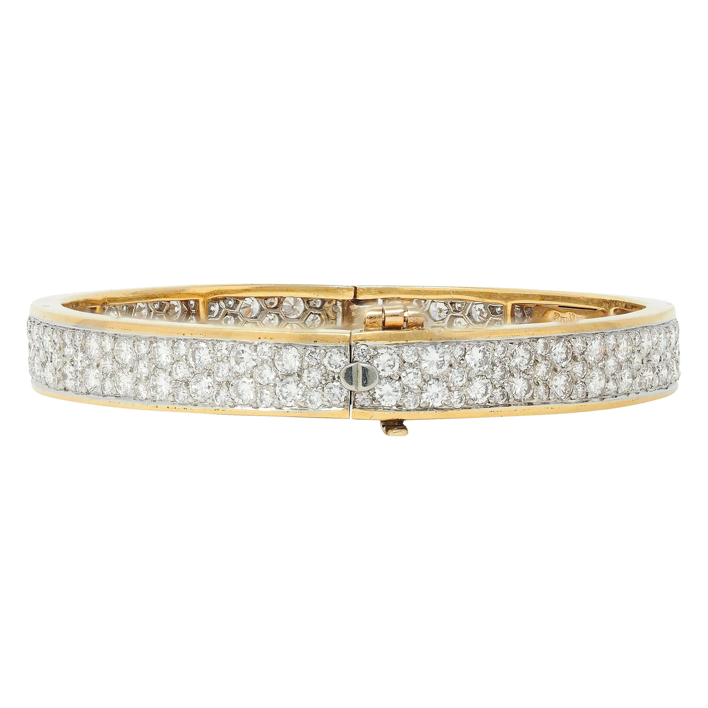 Cartier Vintage 5.85 CTW Diamond Platinum 18 Karat Yellow Gold Pavé Vintage Bangle Bracelet