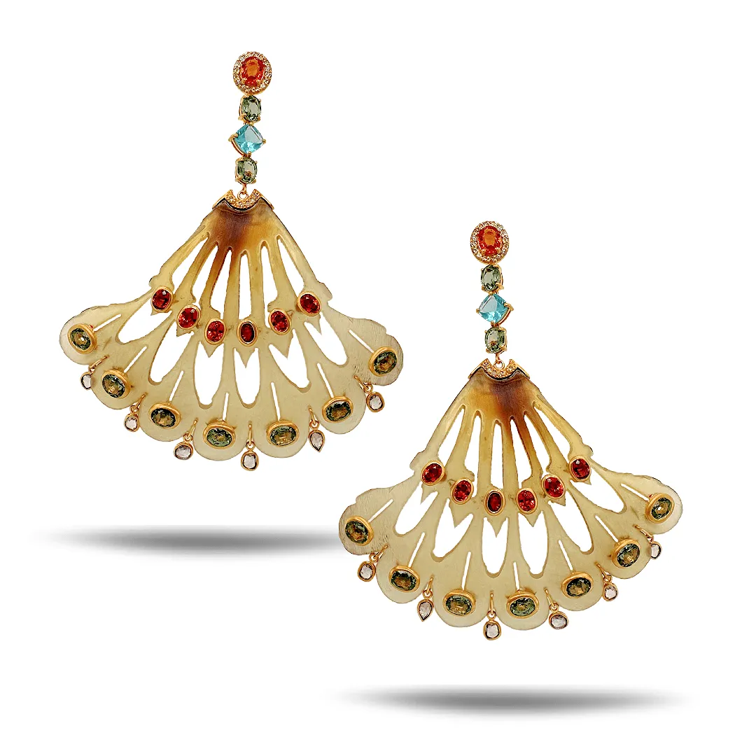 Carved Bali Fan Earrings