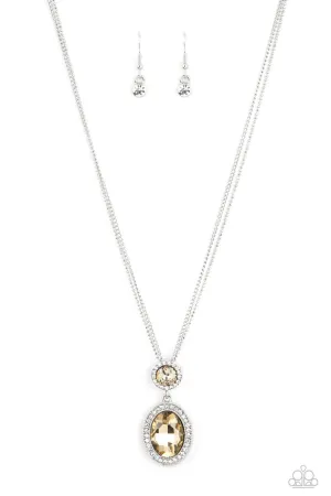 Castle Diamonds - Brown - Champagne Oval Rhinestone White Halo Paparazzi Short Necklace