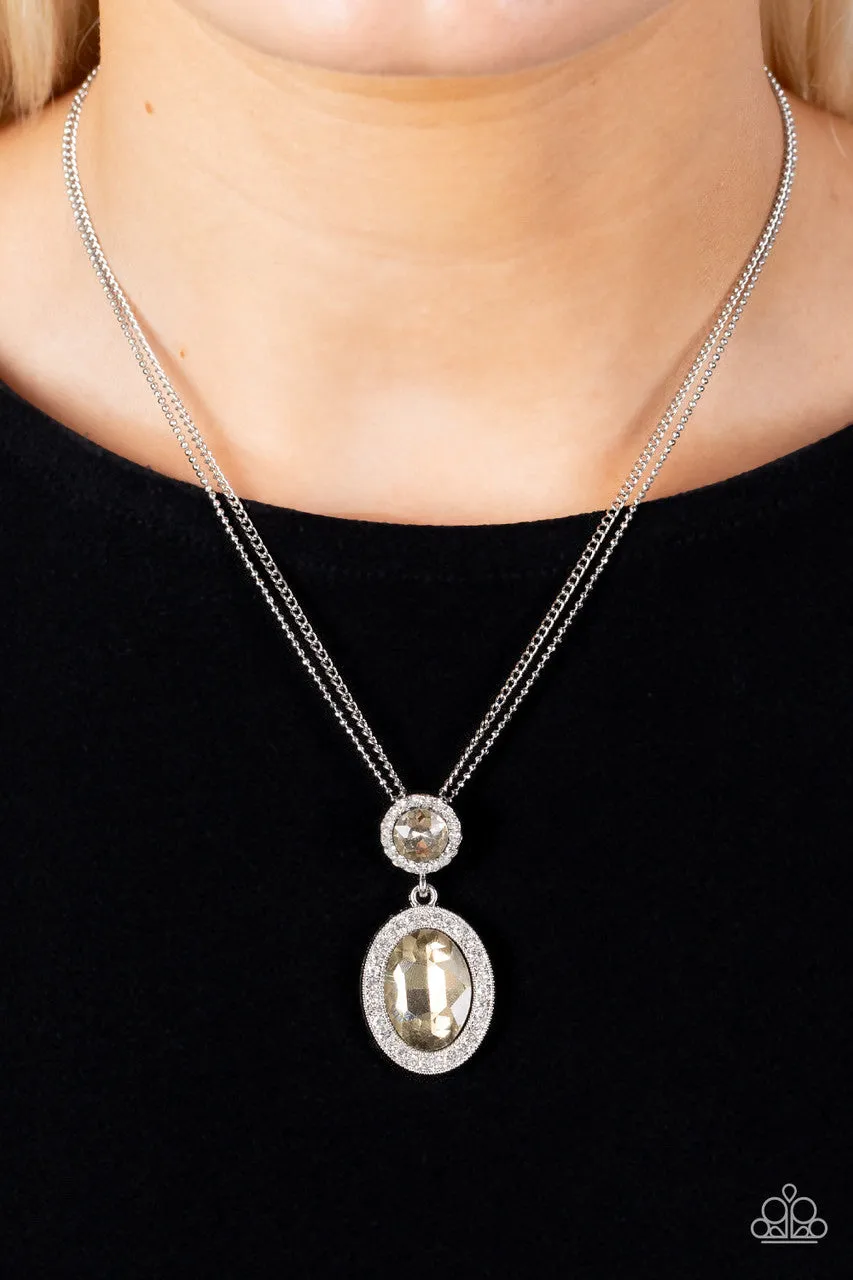 Castle Diamonds - Brown - Champagne Oval Rhinestone White Halo Paparazzi Short Necklace
