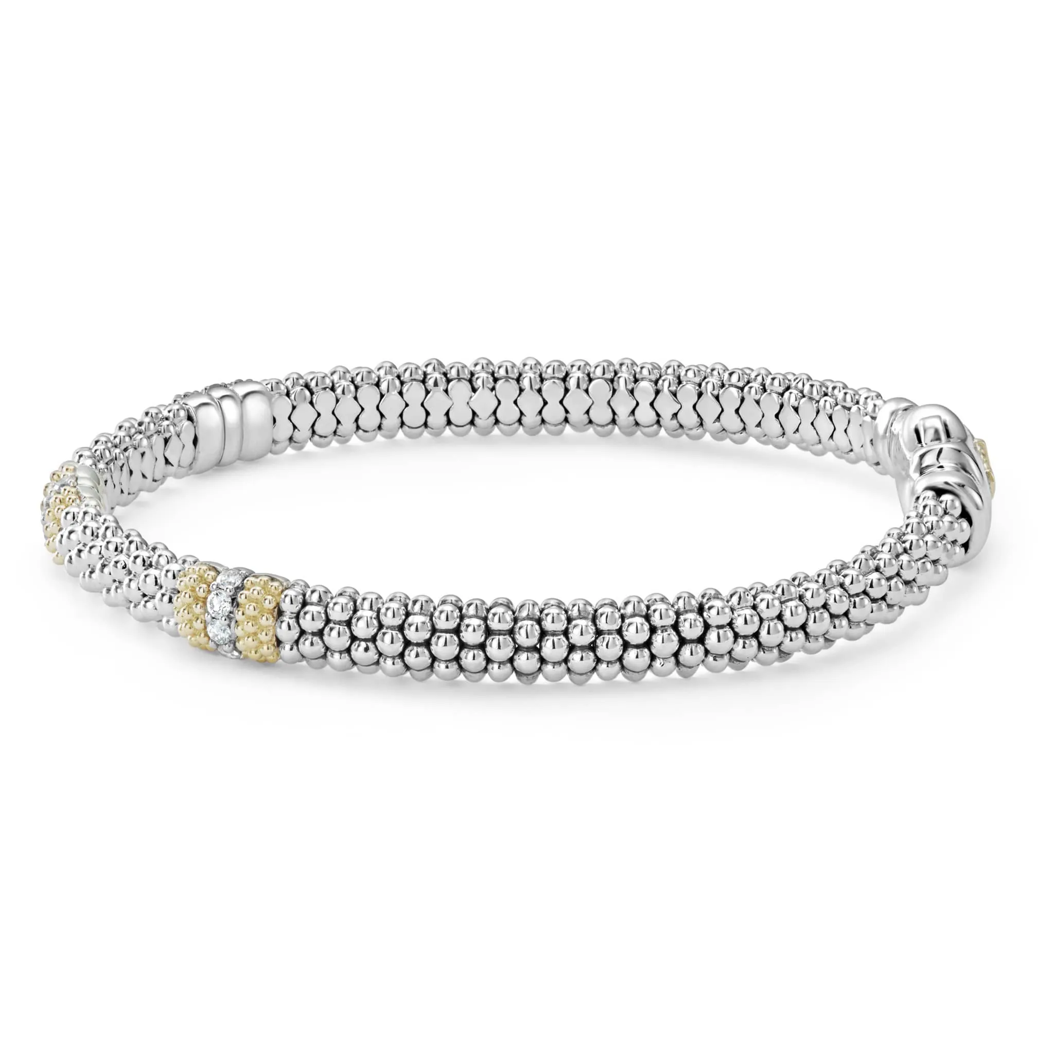 Caviar Lux Three Station Diamond Caviar Bracelet | 6mm