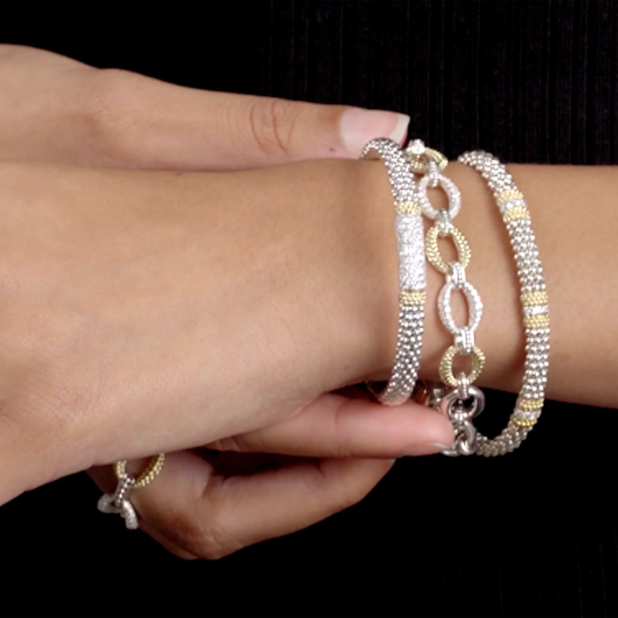 Caviar Lux Three Station Diamond Caviar Bracelet | 6mm
