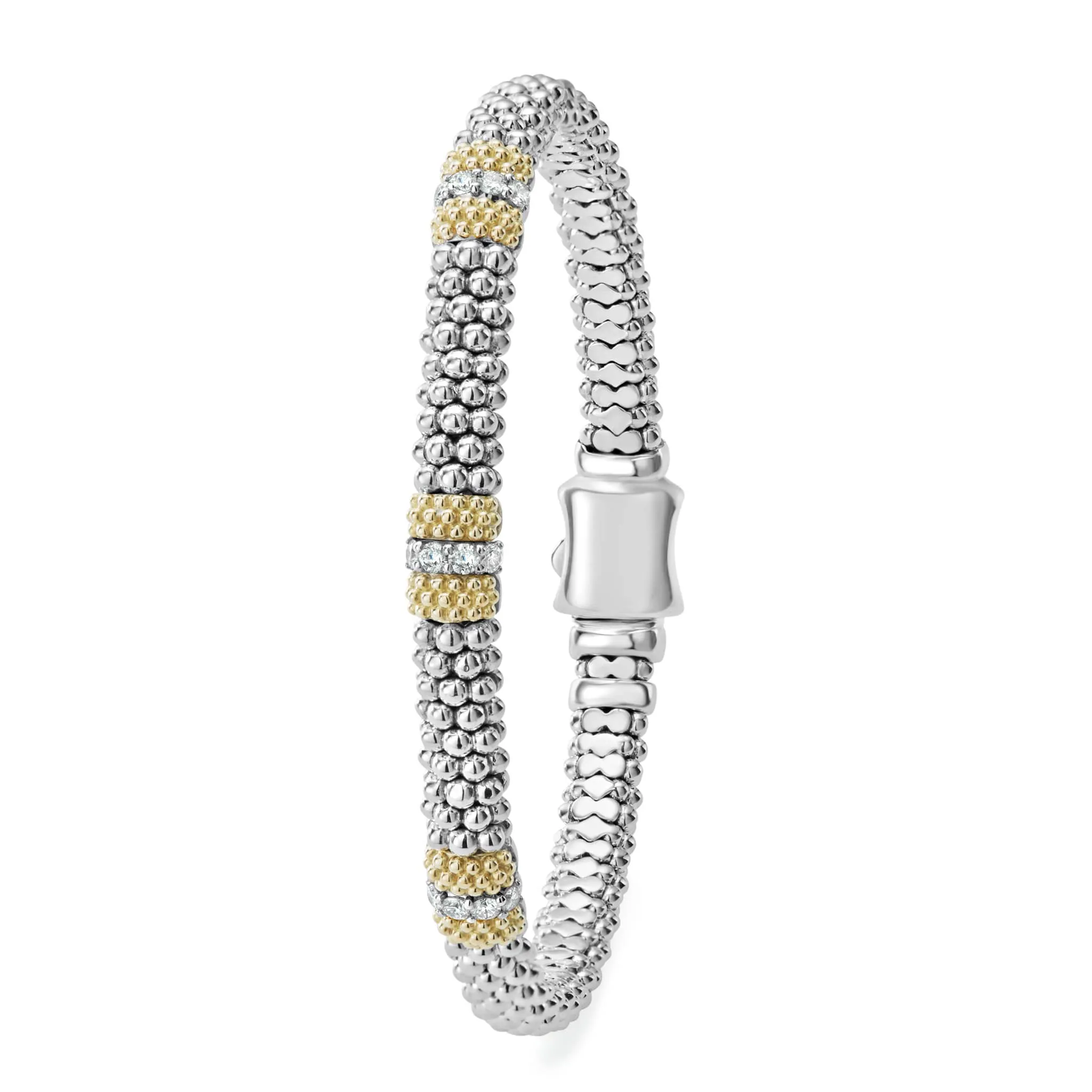 Caviar Lux Three Station Diamond Caviar Bracelet | 6mm