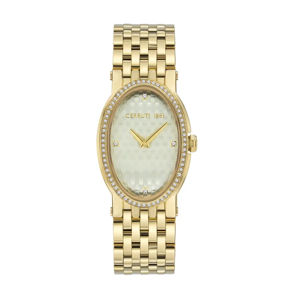 Cerruti Ladies Watch Gold Plated Case With Champagne Dial & Gold Plated Metal Bracelet