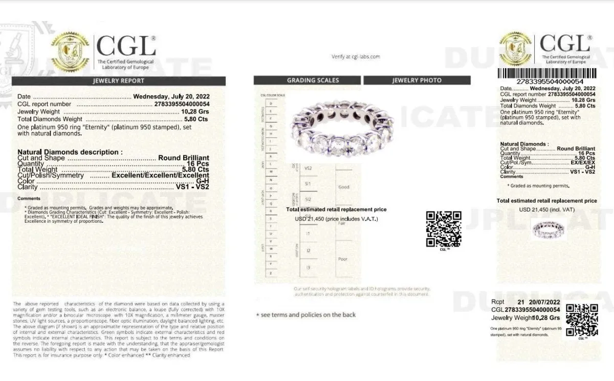 Certified 5.80CT Round Cut Diamond Eternity Ring in Platinum - Eternity Ring