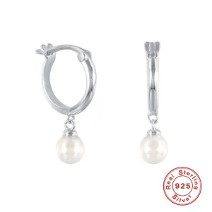 Children's Earrings:  Sterling Silver Snap Back Hoops 9mm with White Pearl