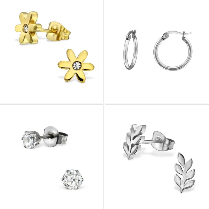 Children's Earrings:  Surgical Steel Earrings Gift Set of 4 pairs - Set 3