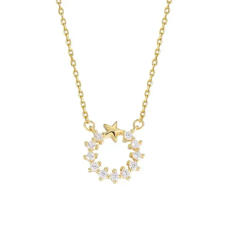 Children's, Teens' and Mothers' Necklaces:  14k Gold over Sterling silver, Wreath of Stars Necklace 42 3cm