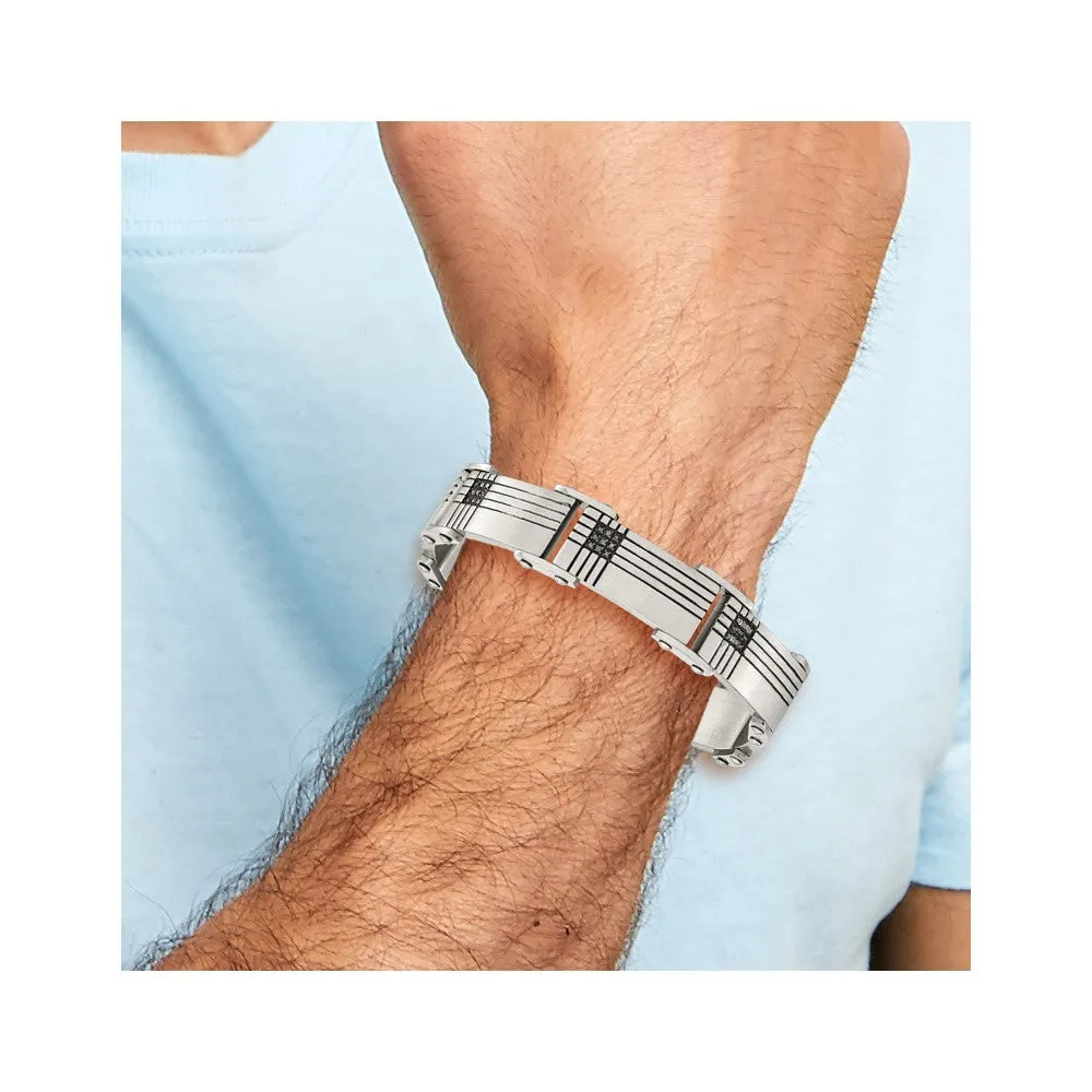 Chisel Stainless Steel Brushed and Polished Black IP-plated with 1/2 carat Black Diamond 8.5 inch Bracelet