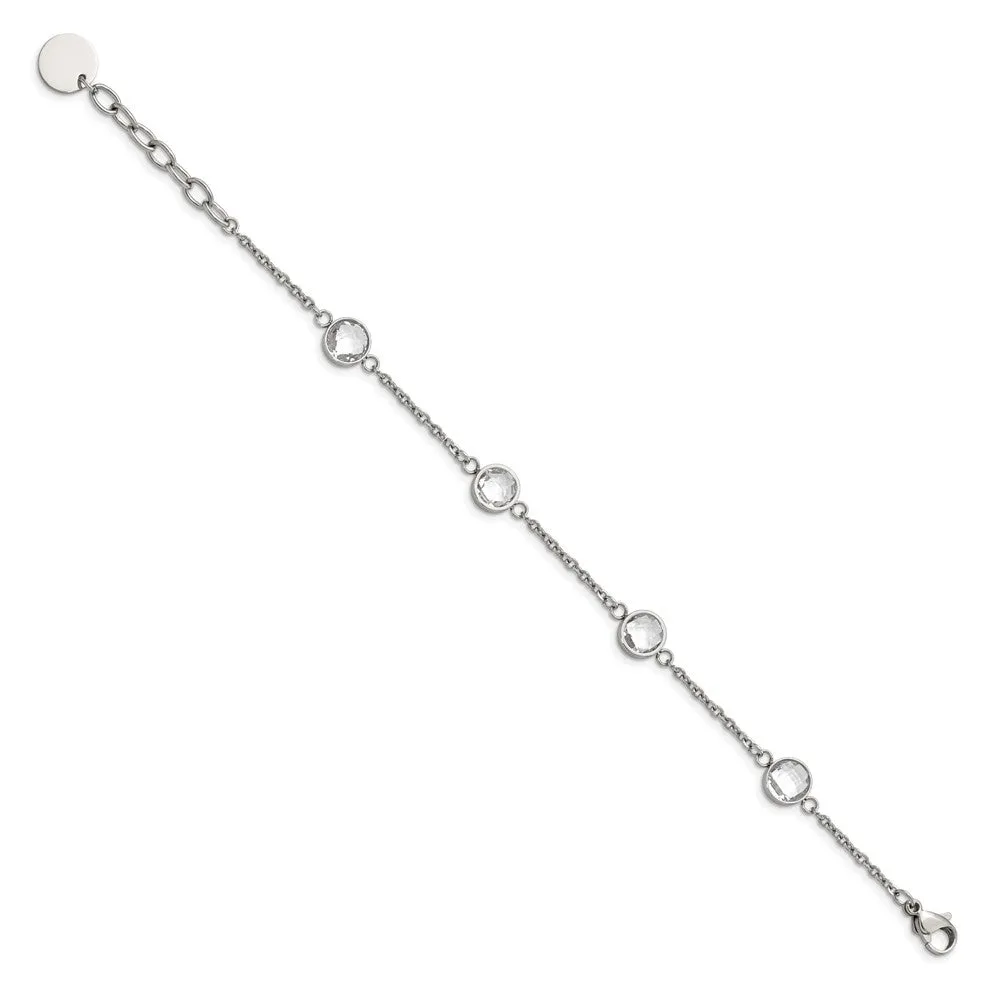 Chisel Stainless Steel Polished with Glass 6.5 inch Bracelet with 1.25 inch Extension