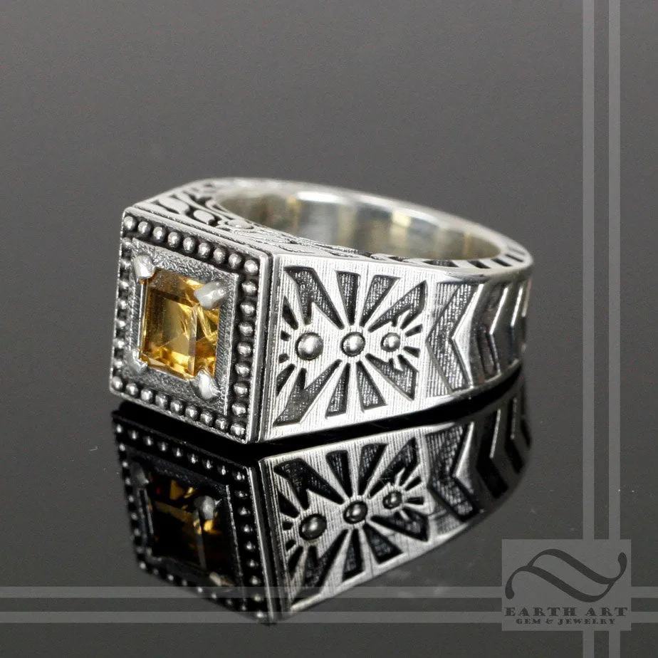 Citrine Noir Sun Ring -Sterling Silver