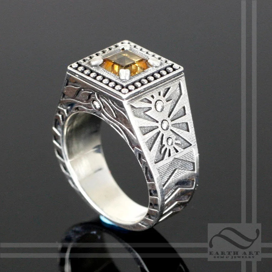 Citrine Noir Sun Ring -Sterling Silver