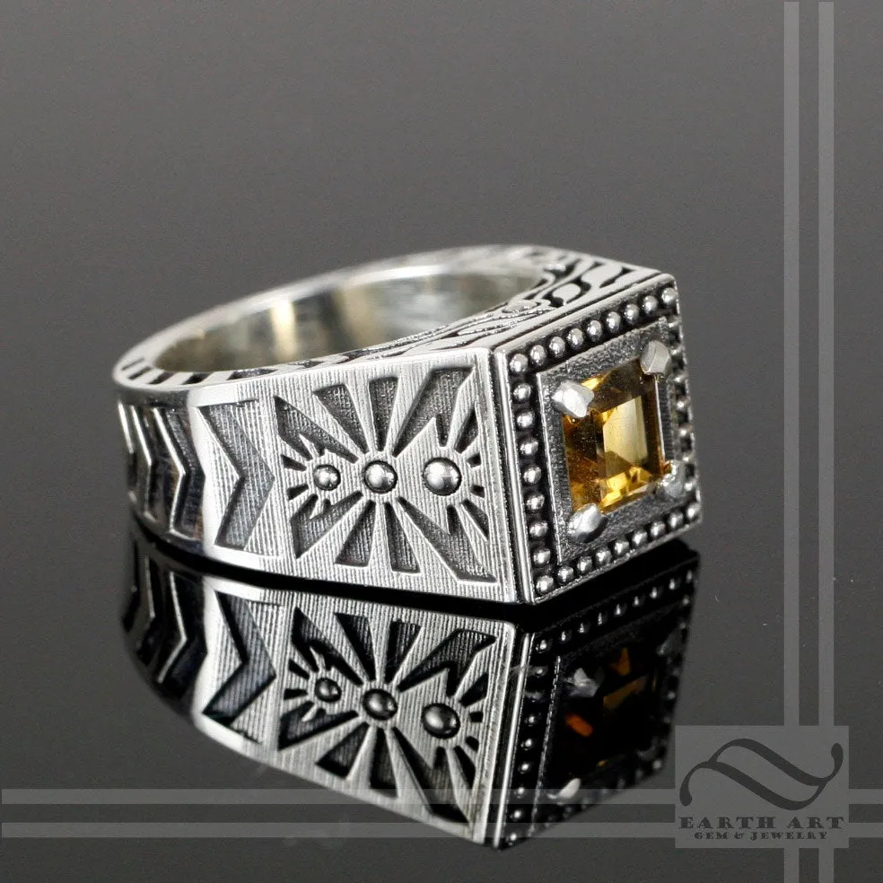 Citrine Noir Sun Ring -Sterling Silver