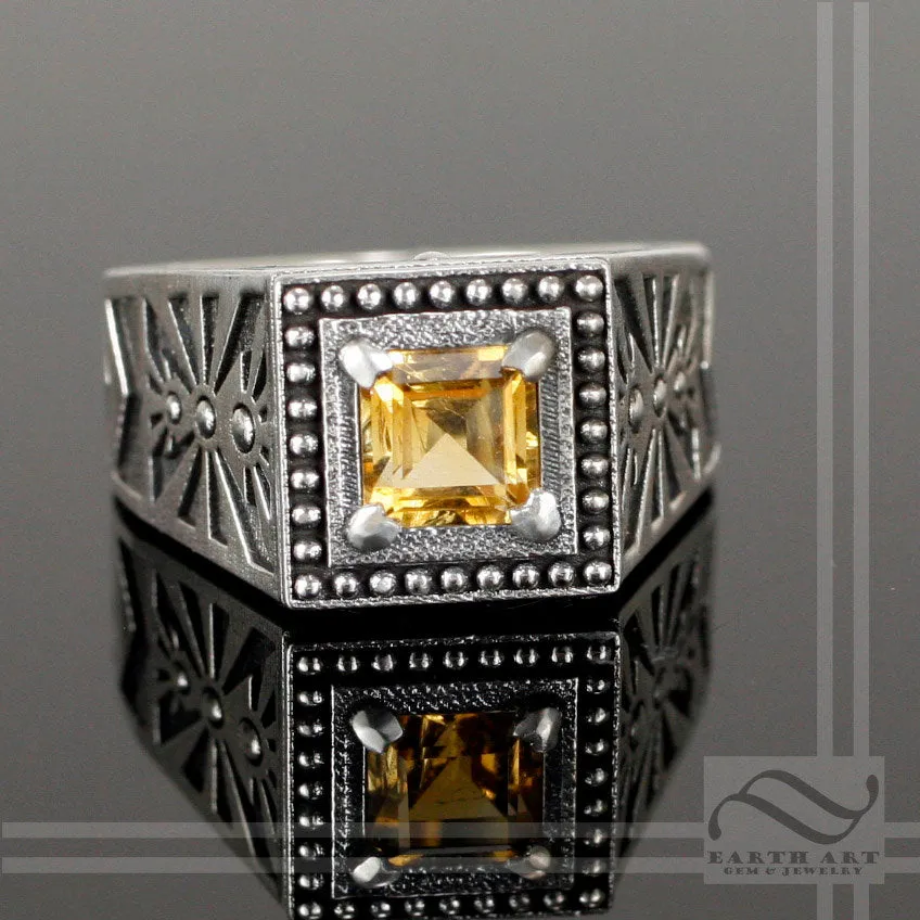 Citrine Noir Sun Ring -Sterling Silver
