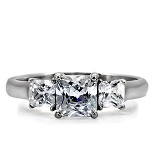 CJ7748OS Wholesale Stainless Steel Square Princess Cubic Zirconia Past, Present & Future Ring