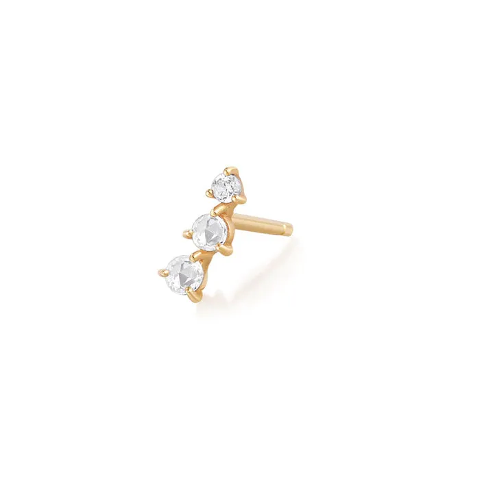 Clara | Rose Cut Triple White Sapphire Stud Earring