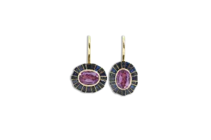 Classic 64 Twist Oval Purple Sapphire & Blue Sapphire Earrings