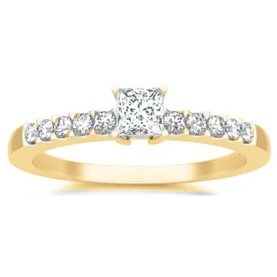 Classic Diamond Moissanite Bridal Set Engagement Ring 1.25 Carat Princess Cut on 10k White Gold