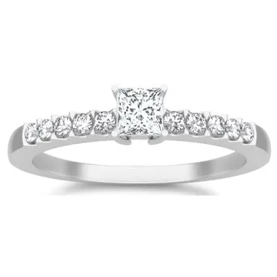 Classic Diamond Moissanite Bridal Set Engagement Ring 1.25 Carat Princess Cut on 10k White Gold