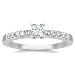 Classic Diamond Moissanite Bridal Set Engagement Ring 1.25 Carat Princess Cut on 10k White Gold