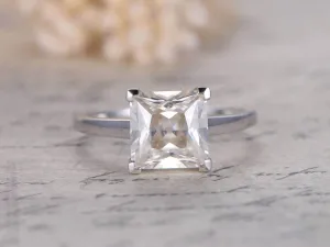 Classic Princess Cut Solitaire 1 Carat Moissanite Diamond Engagement Ring in 10k White Gold