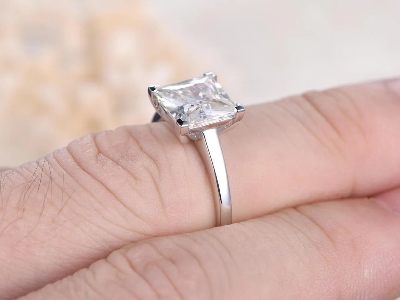 Classic Princess Cut Solitaire 1 Carat Moissanite Diamond Engagement Ring in 10k White Gold