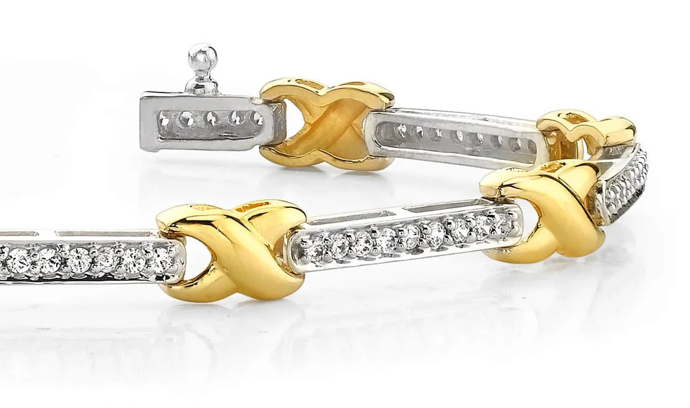 Classic Wavy X And Diamond Bracelet with 1.44 ct.(finished) 1.5mm