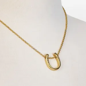 Classique - Horseshoe Pendant and  Rolo Chain 14K Gold on Sterling Silver Necklace