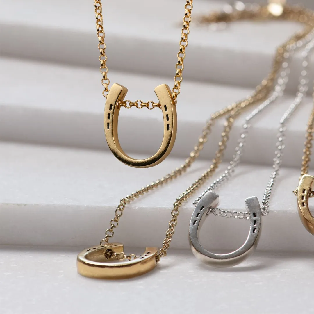 Classique - Horseshoe Pendant and  Rolo Chain 14K Gold on Sterling Silver Necklace