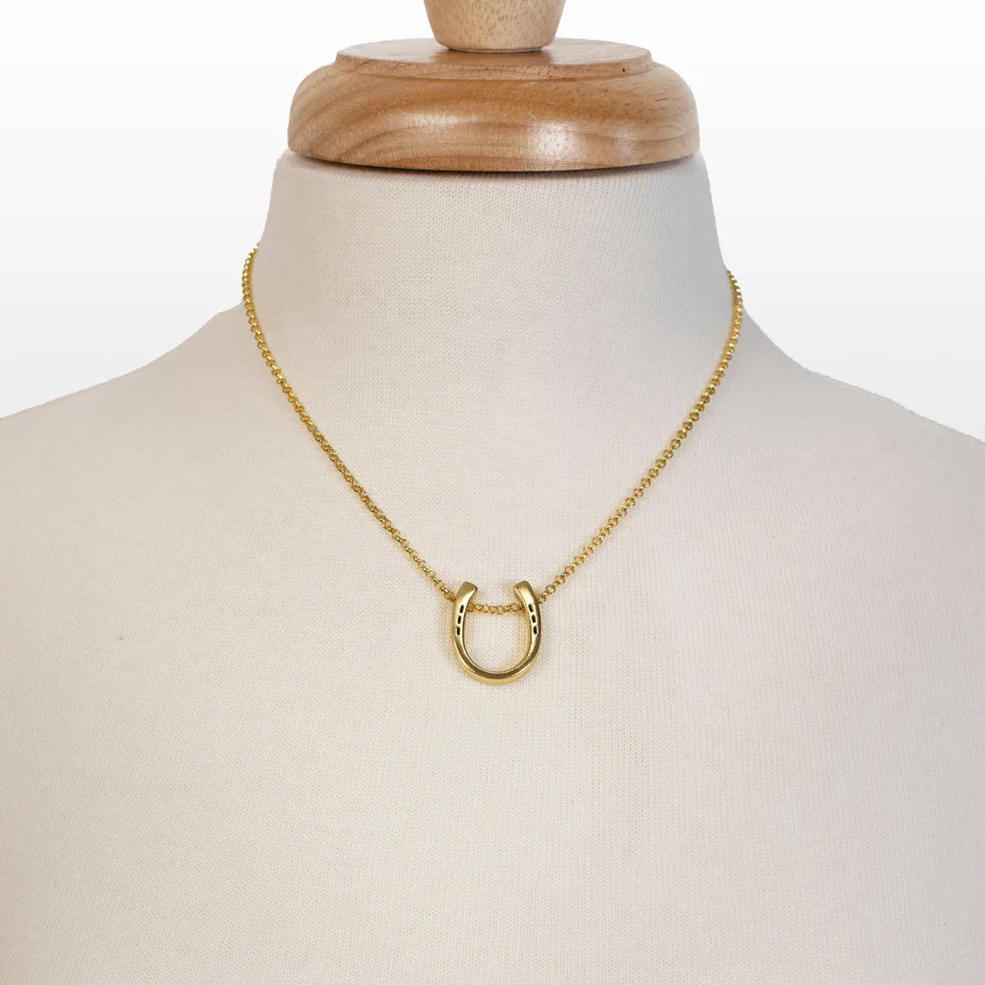 Classique - Horseshoe Pendant and  Rolo Chain 14K Gold on Sterling Silver Necklace