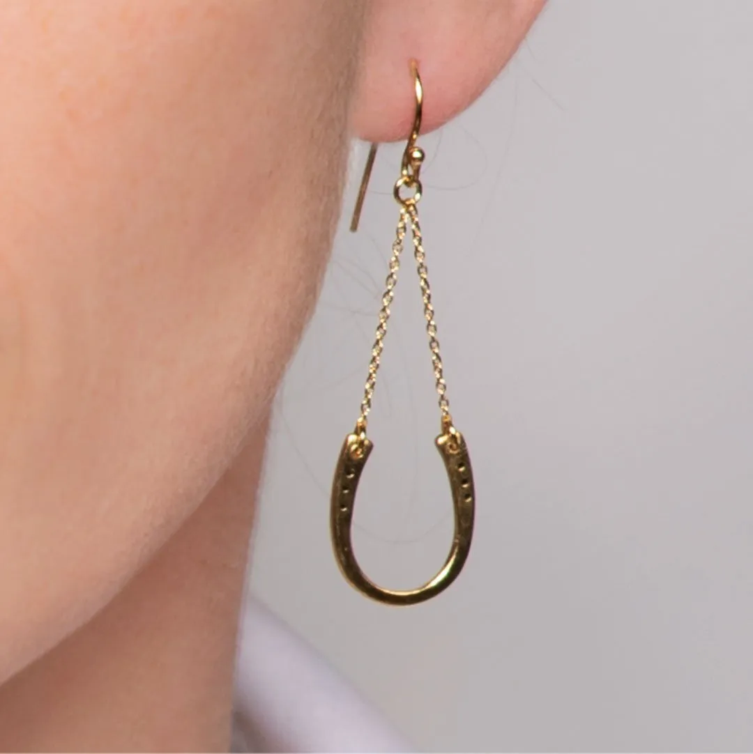 Classique - Horseshoe Pendant and  Rolo Chain 14K Gold on Sterling Silver Necklace